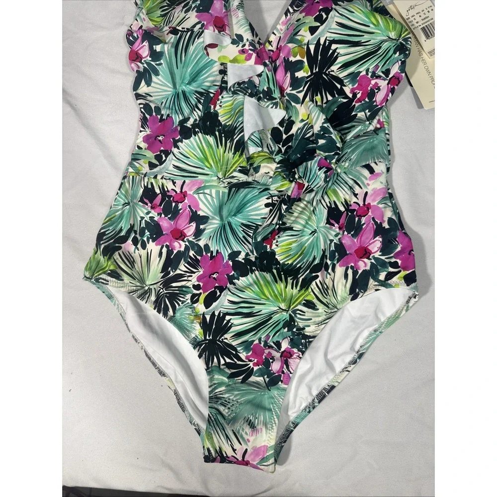 NWT Profile Gottex [ 10 ] Beautiful Day V-Neck Ruffle One Piece Swimsuit‎ T1963